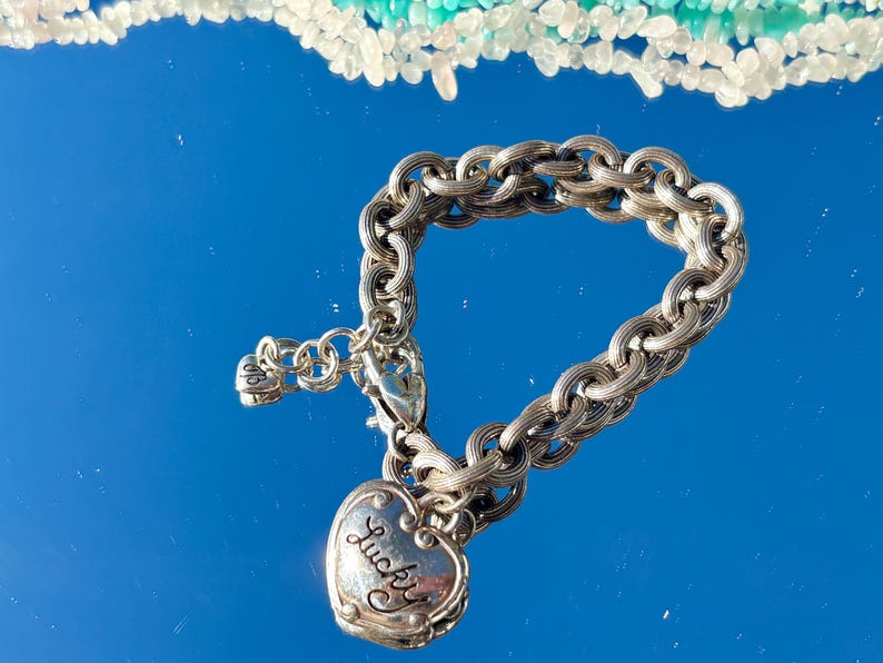 Pensionerat Brighton Las Vegas hjärtkedjearmband silverlänkarmband boho indie y2k hippie vintage silverkedja smycken berlock hänge hjärta bild 2