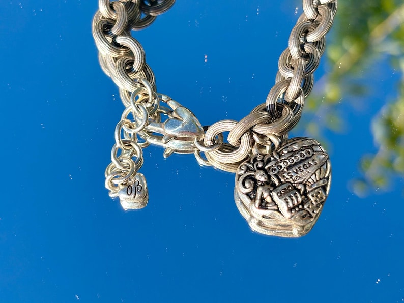 Pensionerat Brighton Las Vegas hjärtkedjearmband silverlänkarmband boho indie y2k hippie vintage silverkedja smycken berlock hänge hjärta bild 3