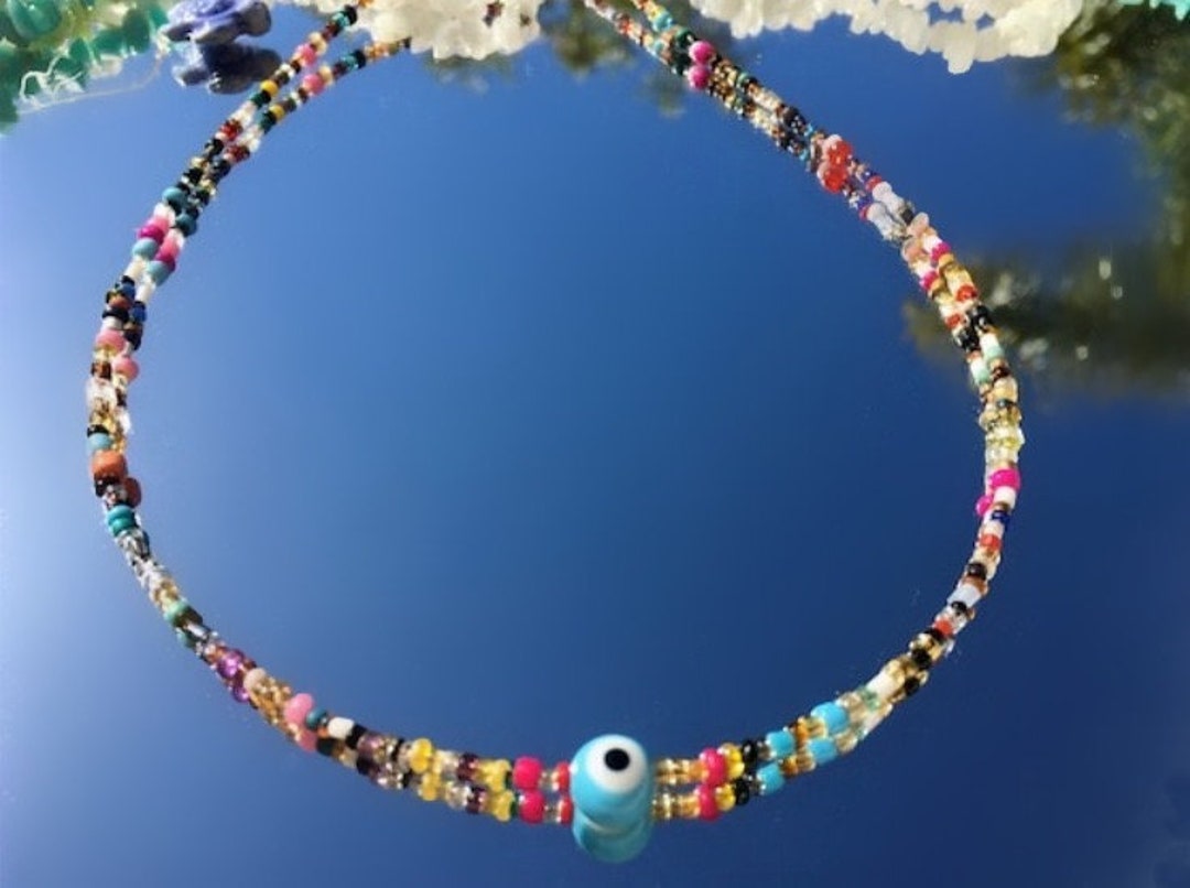White Beaded Evil Eye Choker main image 1