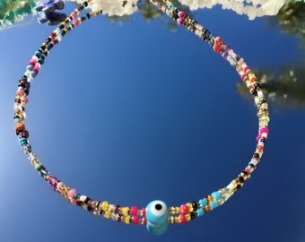 Evil Eye Choker/Blue evil eye necklace/beaded choker/hippie jewelry/beaded necklace/hippie choker/boho choker/hippy/boho necklace/spiritual