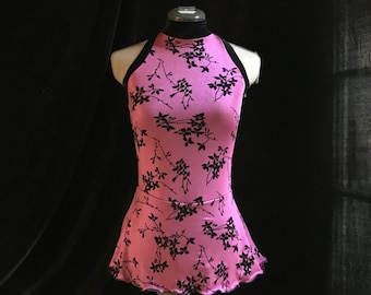 Rose Pink and Black Velvet Ice / Figure Competition Skating Dress Girls SMALL, MEDIUM, LARGE and Adult Sm 4 - 6