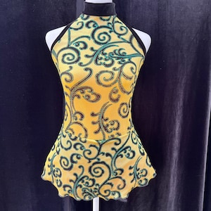 Yellow trimmed with Black and Green Sparkle Figure Ice Skating Competition Dress