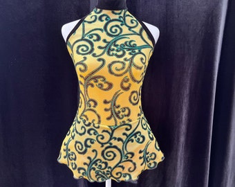 Yellow trimmed with Black and Green Sparkle Figure Ice Skating Competition Dress