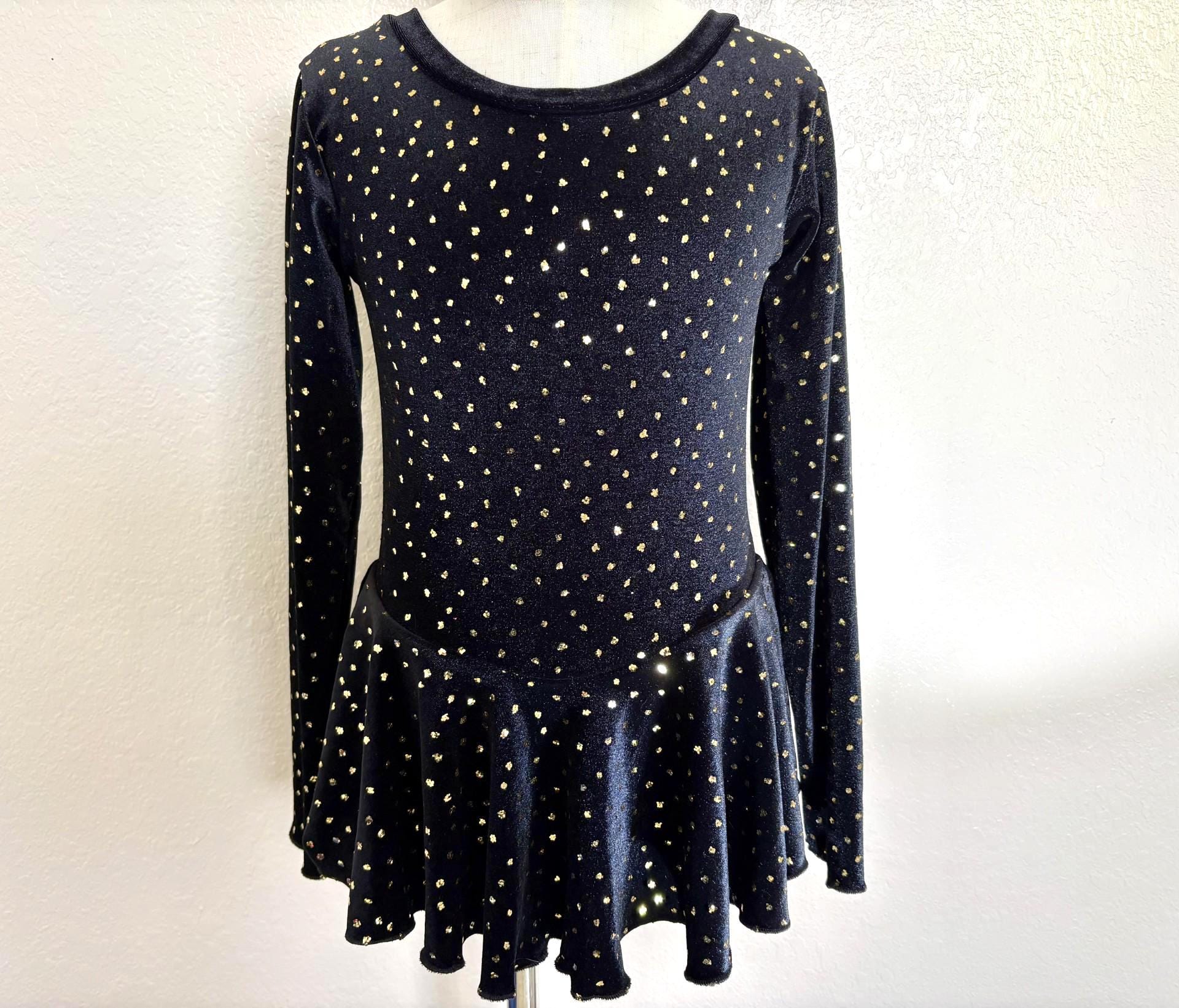 Black and Gold Sparkle Girls Teen Adult Ice Figure Skating Dress Test Dress