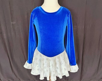 Royal Blue Velvet and White with Silver Snowflakes Ice Figure Skating Dress First Competition Dress or Test Dress