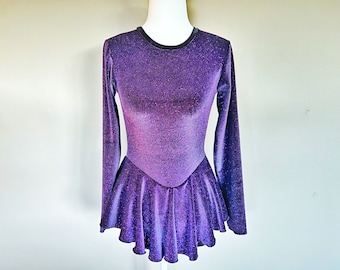 Purple Sparkle Glitter on Black Velvet Figure Ice-Skating Dress for Test or First Competition