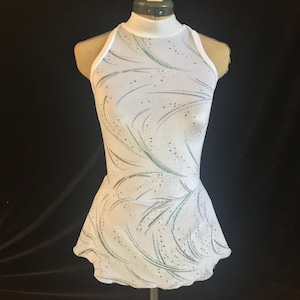White Silver and Light Blue Competition Figure Ice Skating Dress