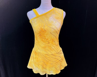 Geel en goud Tye Dye kunstschaatsjurkwedstrijd