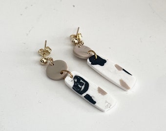 Minimalist Handmade Marble Terrazzo Clay Stone Geometric Gold Plated Drop Dangle Earrings Statement Jewellery Clay Lightweight Drop Earrings