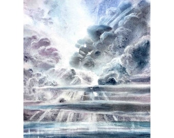 Mystery Sky, Watercolour Painting, Landscape Painting, Clouds painting, Original Art, Seascape, Rain Clouds, Moody Landscape, Stormy Sky