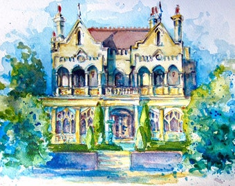 Custom House Portrait peint à la main aquarelle Art Original peinture maison Portrait aquarelle pendaison de crémaillère cadeau cadeau fête des mères agent immobilier