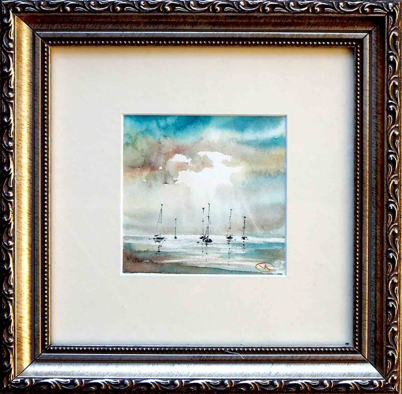 Original Art, Watercolor Painting, Seascape Painting, Sydney Sailboats