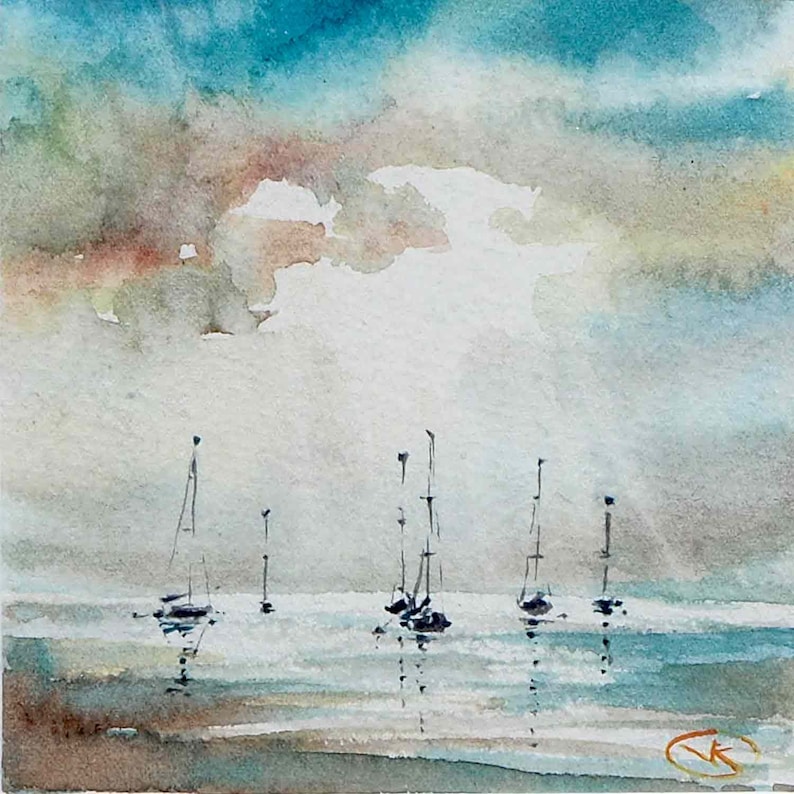 Original Art, Watercolor Painting, Seascape Painting, Sydney Sailboats