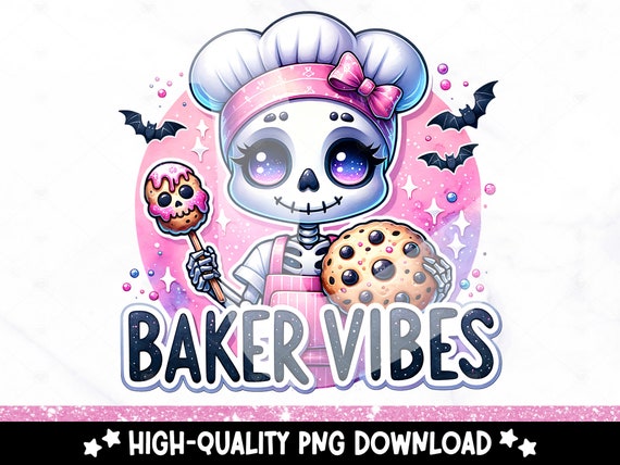 Baker Vibes PNG, Cute Baking Clipart, Skeleton Baker Sublimation Design, Pastry Chef DTF Transfer File, Tshirt DTG Png, Bakery Sublimate