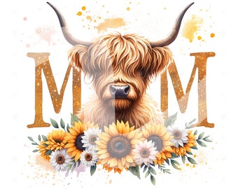 Mom Highland Cow PNG: Sunflower Mother's Day Design (Digital Download)