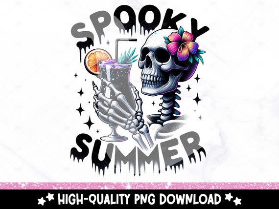 Spooky Summer PNG, Summer Vibes Skeleton Clipart, Pastel Goth PNG, Tropical Drink Sublimation Design, Summer Vacation DTF File, Trendy Shirt