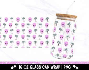 Summerween Skulls Glass Can Wrap: Spooky Skeleton UV DTF Design (PNG Digital Download)