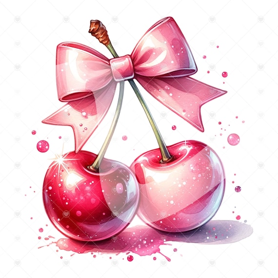 Cute Coquette Cherry PNG, Cherries DTF Sublimation Design, Cherry Clipart, Popular Trendy Cherries with Bow Digital Download, Summer PNG