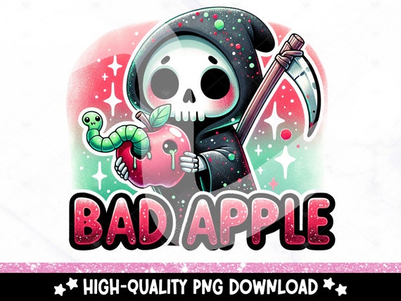 Spooky Bad Apple PNG, Halloween Grim Reaper Clipart, Snarky Skeleton Shirt Sublimation Design, Halloween Uv DTF Transfer, Tshirt, Sticker