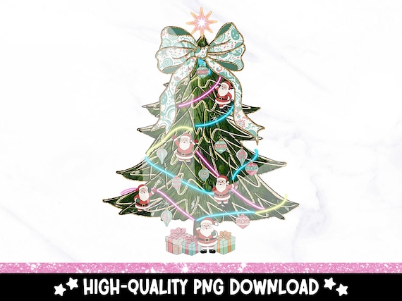 Retro Christmas Tree PNG: Vintage Neon Holiday Clipart (Digital Download)