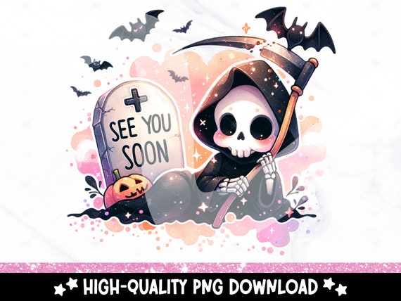 See You Soon PNG, Funny Grim Reaper Clipart, Retro Halloween Sublimation Design, Graveyard Skeleton DTF File, Trendy Shirt Design, Tumbler