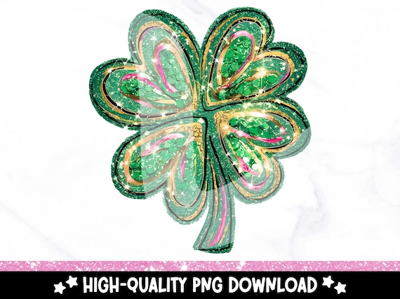 St Patricks Day Shamrock PNG, Shirt Sublimation Design, St Pattys Day Four Leaf Clover Clipart, Faux Sequin Shirt Embroidery DTF Transfer