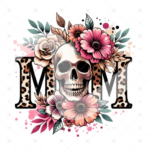 Mom Skull PNG, Mama Leopard Skull Png Sublimation, Mom Skull PNG Design, Mothers Day Clipart Designs, Skeleton Mom Tshirt Design, Tumbler