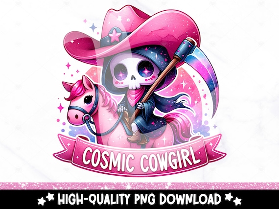 Cosmic Cowgirl PNG: Funny Western Skeleton (Digital Download)