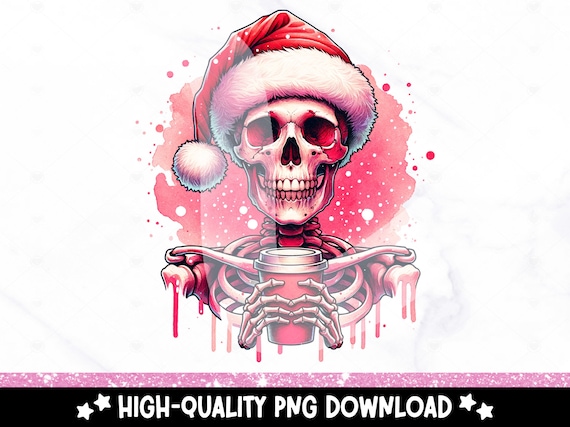 Christmas Santa Skeleton Sublimation Design, Coffee Addict PNG, Funny Digital Download, Spooky Coffee Holiday Shirt DTF Transfer, Xmas Skull