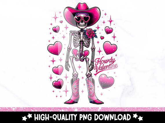 Howdy Valentine PNG, Spooky Skeleton Valentines Clipart, Funny Sublimation Design, Cowgirl Skeleton PNG, Cowboy Valentines DTF Transfer File