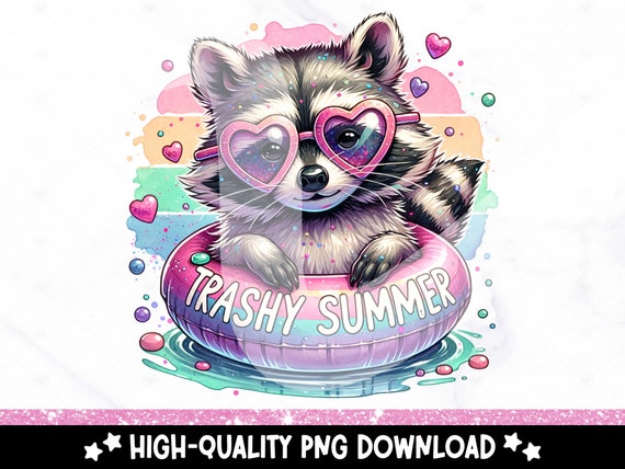 Trashy Summer Raccoon PNG, Cute Raccoon Clipart, Stay Trashy Sublimation Design, UV DTF Transfer File, Tshirt Design, Mug, Tumbler Wrap