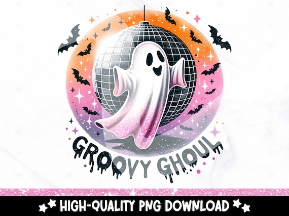 Groovy Ghoul PNG, Retro Ghost Clipart, Funny Halloween Sublimation Design, Disco Ghost Uv DTF File, Trendy Shirt Design, Tumbler Wrap, Mug