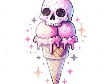 Spooky Ice Cream Skull PNG: Pastel Goth Summer Clipart (Digital Download)