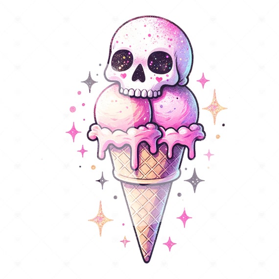 Spooky Ice Cream PNG, Summer Vibes Clipart, Summer Skeleton Sublimation Design, Pastel Goth PNG, Summer Vacation DTF Transfer, Trendy Shirt
