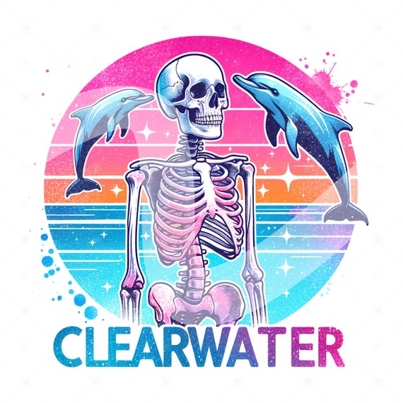 Clearwater Florida Vacation PNG, Retro Skeleton Sublimation Design Download, Beach Sublimations, Summer Skeleton Clipart, Shirt Design