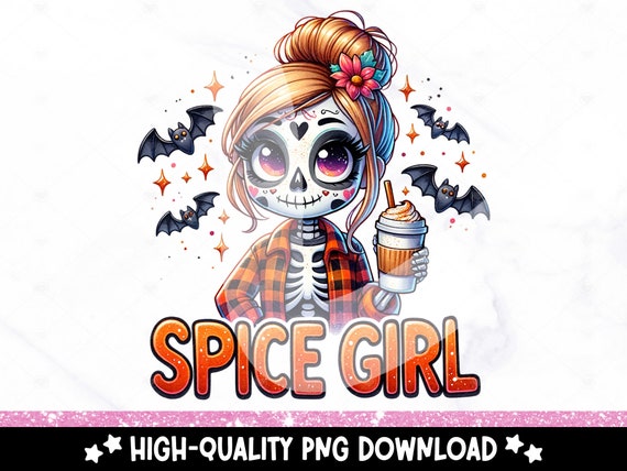 Pumpkin Spice Girl PNG, Cute Fall Coffee Clipart, Halloween Tshirt Sublimation, UV DTF Transfer File, Skeleton Coffee Design, Autumn Shirt