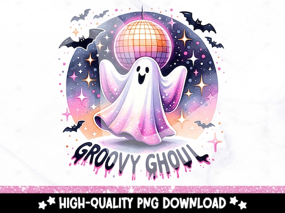Groovy Ghoul PNG, Retro Ghost Clipart, Funny Halloween Sublimation Design, Disco Ghost Uv DTF File, Trendy Shirt Design, Tumbler Wrap, Mug