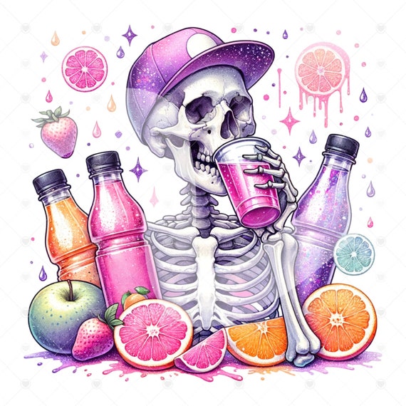 Summer Skeleton PNG, Hydrate Skeleton Clipart, Trendy Watertok Sublimation Design, Tropical Tshirt Design File, Water Glass Jar Wrap File