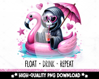 Funny Summer Skeleton PNG: Pool Float Clipart (Digital Download)
