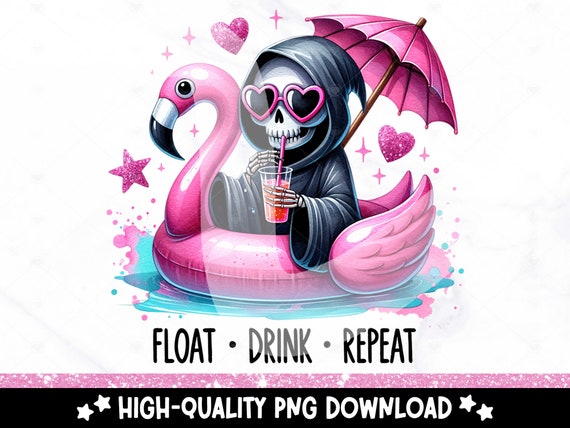 Funny Summer Skeleton Clipart, Float Drink Repeat PNG, Snarky Tshirt Sublimation Design, Pool Float, Summer Vacation Uv DTF File, Trendy Mug