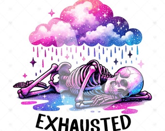 Mentally Exhausted Skeleton PNG: Funny Spooky Clipart (Digital Download)