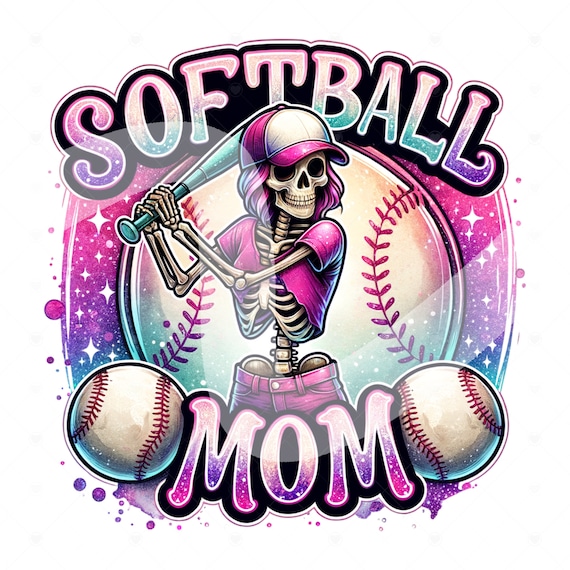Softball Mom Clipart, Skeleton Softball Sublimation Design, Spooky Softball PNG, Baseball Mom Shirt Design, Sports Mom PNG, Tumbler Wrap