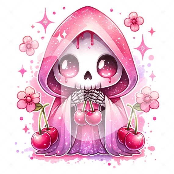 Coquette Grim Reaper PNG, Cute Girly Cherry DTF Sublimation Design, Spooky Clipart, Trendy Cherries Digital Download, Tumbler, Mug, Sticker