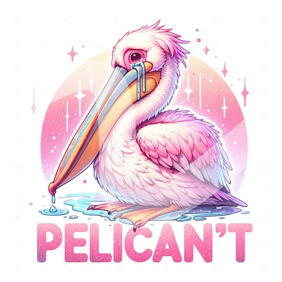 Funny Pelican Clipart, Pelican't PNG, Tropical Bird Sublimation Design, DTF Transfer, Mental Health Awareness, Depressed PNG, Mug, Tumbler