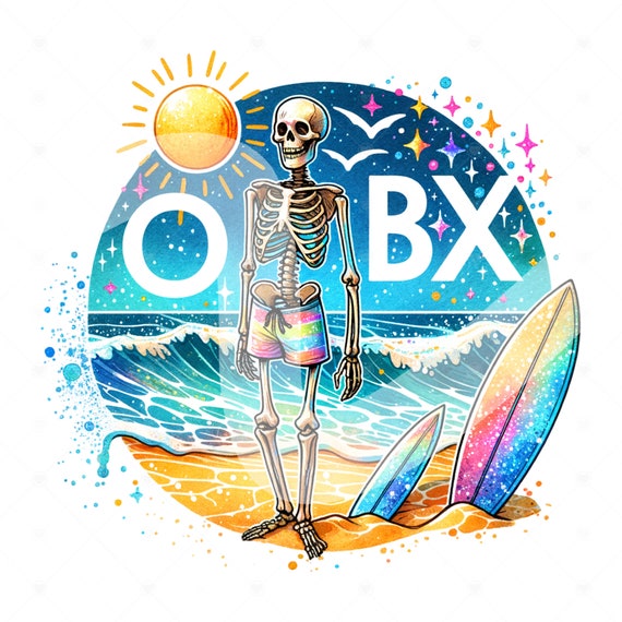 Outer Banks Vacation PNG, OBX Retro Skeleton Sublimation Design Download, Beach Sublimations, Summer Skeleton Clipart, Summer Shirt Design