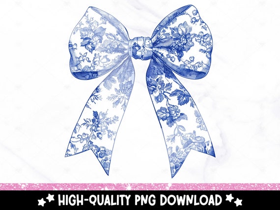 Toile Coquette Bow PNG, Pretty Blue Ribbon Clipart, Trendy Toile De Jouy Sublimation Design, Toile DTF Transfer File, Girly Aesthetic Tshirt