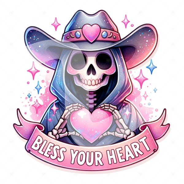 Bless Your Heart PNG, Western Sublimation Design Download, Vintage Sublimations, Retro Skeleton Clipart, Summer Shirt Design, Tumbler Wrap