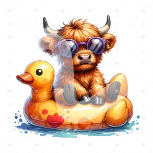 Cute Highland Cow PNG, Summer Highland Cow Clipart, Heifer Cow png, Western Cow png, Tshirt Sublimation Design, Duck Shirt Png, Western