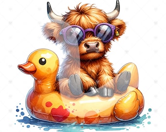 Cute Highland Cow PNG, Summer Highland Cow Clipart, Heifer Cow png, Western Cow png, Tshirt Sublimation Design, Duck Shirt Png, Western