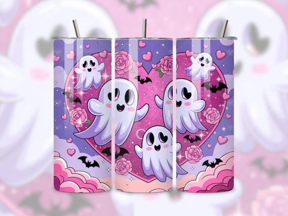 Valentines Ghost Tumbler Wrap, Cute Ghosts PNG, Spooky Valentines Skinny 20 oz Tumbler Sublimation Design, Goth Valentines Day Wrap Png